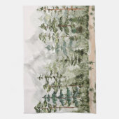 Waterverf groen dennenbos op berg theedoek (Verticaal)