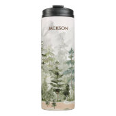 Waterverf groen dennenbos op berg thermosbeker (Voorkant)