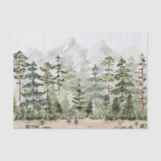Waterverf groen dennenbos op berg tissuepapier (Voorkant)