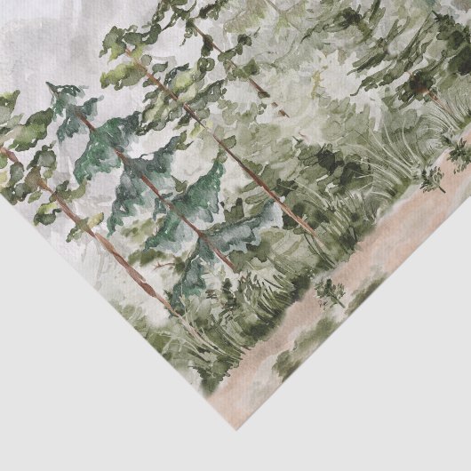 Waterverf groen dennenbos op berg tissuepapier (Detail)