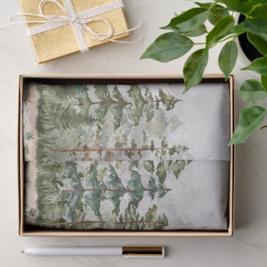 Waterverf groen dennenbos op berg tissuepapier (Geschenk)