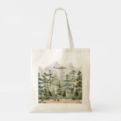 Waterverf groen dennenbos op berg tote bag (Achterkant)