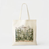 Waterverf groen dennenbos op berg tote bag (Voorkant)