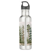 Waterverf groen dennenbos op berg waterfles  (Achterkant)