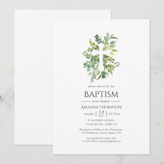 Waterverf groen Doop of Christening Kaart (Voorkant / Achterkant)