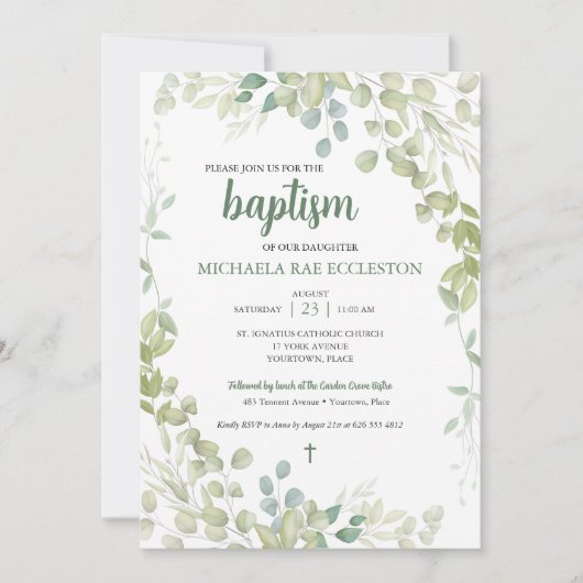 Waterverf groen doopsel Baby Kaart (Voorkant)