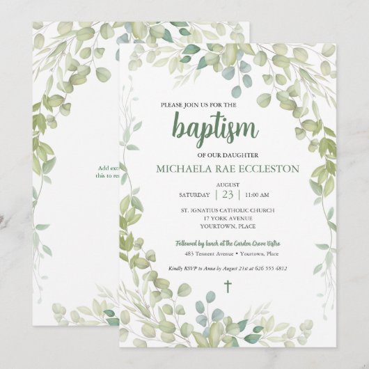 Waterverf groen doopsel Baby Kaart (Voorkant / Achterkant)