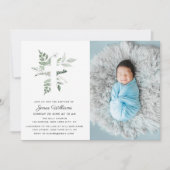 waterverf groen doopsel foto uitnodiging (Voorkant)