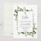 Waterverf groen doopuitnodiging kaart (Voorkant / Achterkant)