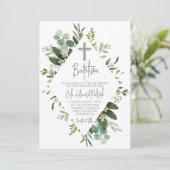 Waterverf groen doopuitnodiging kaart (Staand voorkant)