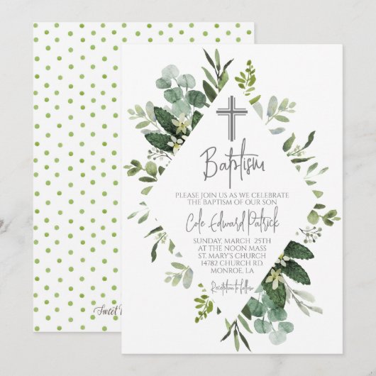 Waterverf groen doopuitnodiging kaart (Voorkant / Achterkant)