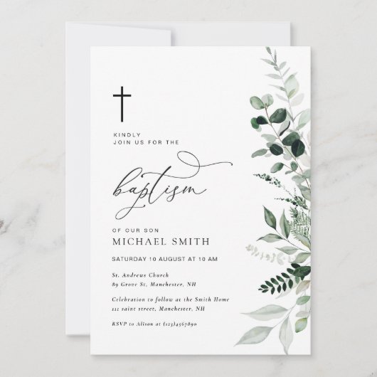 waterverf groen doopuitnodiging kaart (Voorkant)