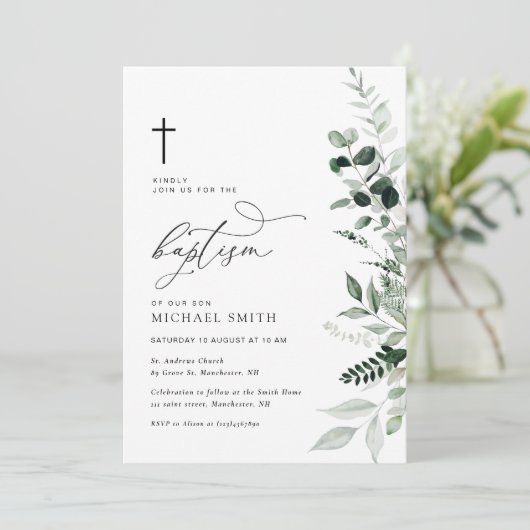 waterverf groen doopuitnodiging kaart (Staand voorkant)