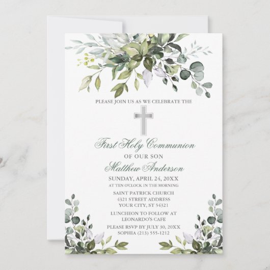 Waterverf Groen Eerste Communie Sage Groen Kaart (Voorkant)