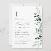 waterverf groen eerste communie uitnodiging (Voorkant)