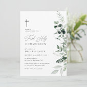 waterverf groen eerste communie uitnodiging (Staand voorkant)
