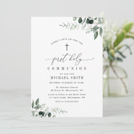 waterverf Groen Eerste Heilige Communie Kaart (Staand voorkant)
