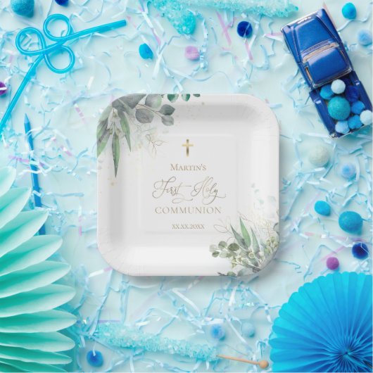 waterverf groen | Eerste mededeling Papieren Bordje (Feest)