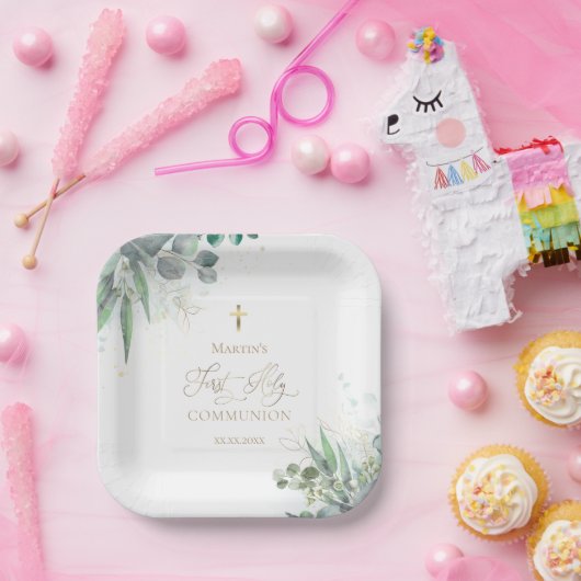 waterverf groen | Eerste mededeling Papieren Bordje (Feest)