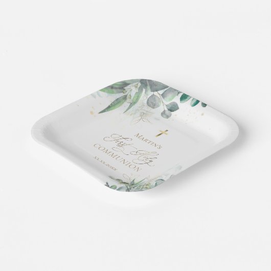 waterverf groen | Eerste mededeling Papieren Bordje (Gebogen)