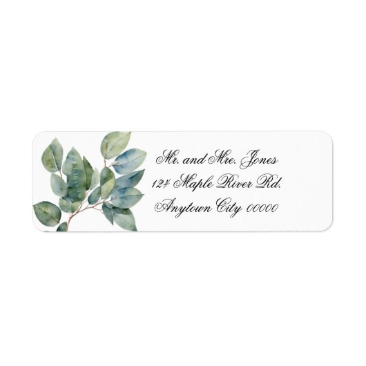 Waterverf groen elegante eucalyptus etiket (Voorkant)