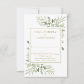 Waterverf groen Elegante gouden bruiloft RSVP Kaartje (Voorkant)