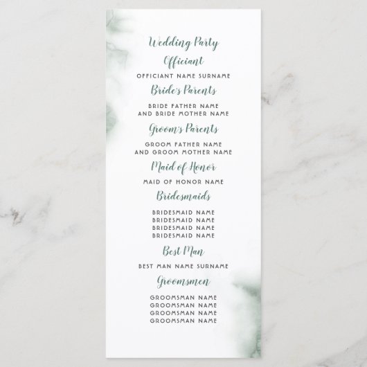 Waterverf Groen Elegante Trouwprogramma's Programmakaart (Achterkant)