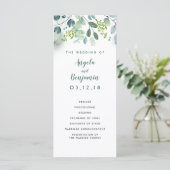 Waterverf Groen Elegante Trouwprogramma's Programmakaart (Staand voorkant)