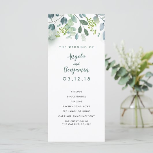 Waterverf Groen Elegante Trouwprogramma's Programmakaart (Staand voorkant)
