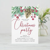 Waterverf groen en bessen kerstfeest kaart (Staand voorkant)