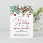 Waterverf groen en bessen vakantie open huis kaart (Staand voorkant)