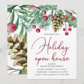 Waterverf groen en bessen vakantie open huis kaart (Voorkant / Achterkant)