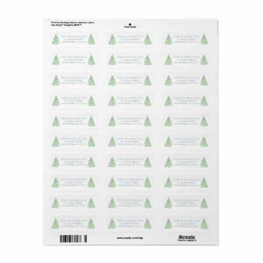 Waterverf groen en blauw kerstboom adres etiket (Full Sheet)