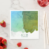 Waterverf groen en blauw monogram servet (Insitu)