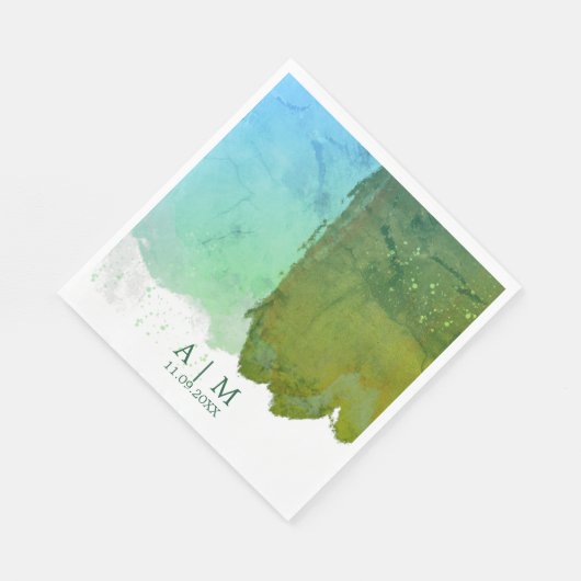 Waterverf groen en blauw monogram servet (Hoek)