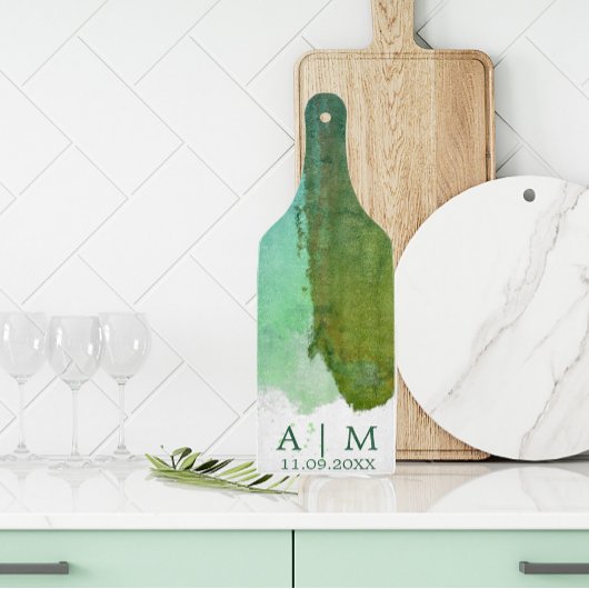 Waterverf groen en blauw monogram snijplank