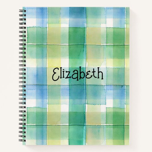Waterverf Groen en Blauw Plaid Notitieboek (Voorkant)