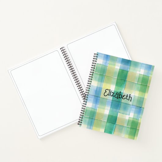 Waterverf Groen en Blauw Plaid Notitieboek (Binnen)