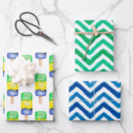 Waterverf Groen en Blauw Popsikel Chevron Inpakpapier Vel