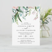 Waterverf groen en bloemen in één bruiloft kaart (Staand voorkant)