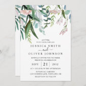 Waterverf groen en bloemen in één bruiloft kaart (Voorkant / Achterkant)