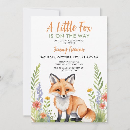 Waterverf Groen en Bruin Schattige Fox Baby shower Kaart (Voorkant)