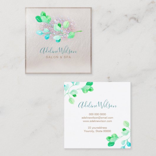 waterverf groen en FAUX folie Vierkante Visitekaartje (Voorkant / Achterkant)