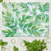 Waterverf groen en geel blad theedoek (Gevouwen)