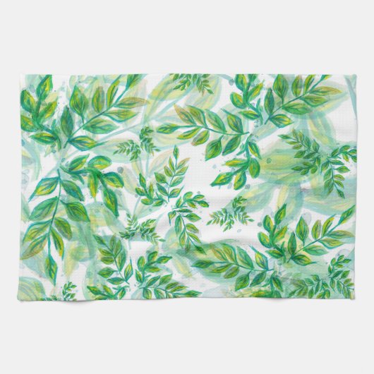 Waterverf groen en geel blad theedoek (Horizontaal)