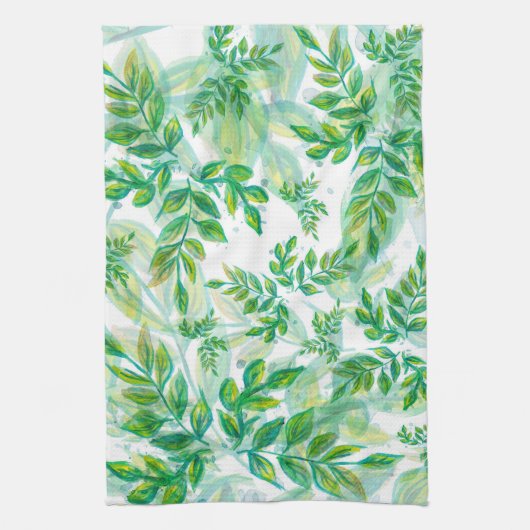 Waterverf groen en geel blad theedoek (Verticaal)