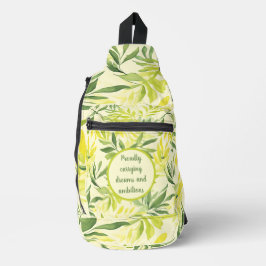 Waterverf groen en geel bladpatroon sling bag