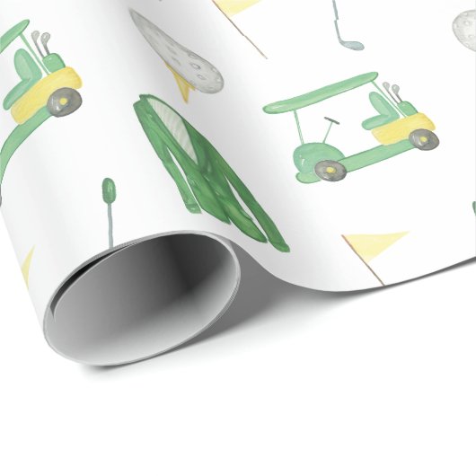 Waterverf Groen en Geel Golftoernooi Cadeaupapier (Rol Hoek)