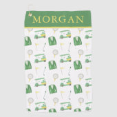 Waterverf Groen en Geel Golftoernooi Golfhanddoek (Voorkant)