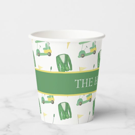 Waterverf Groen en Geel Golftoernooi Papieren Bekers (Voorkant)